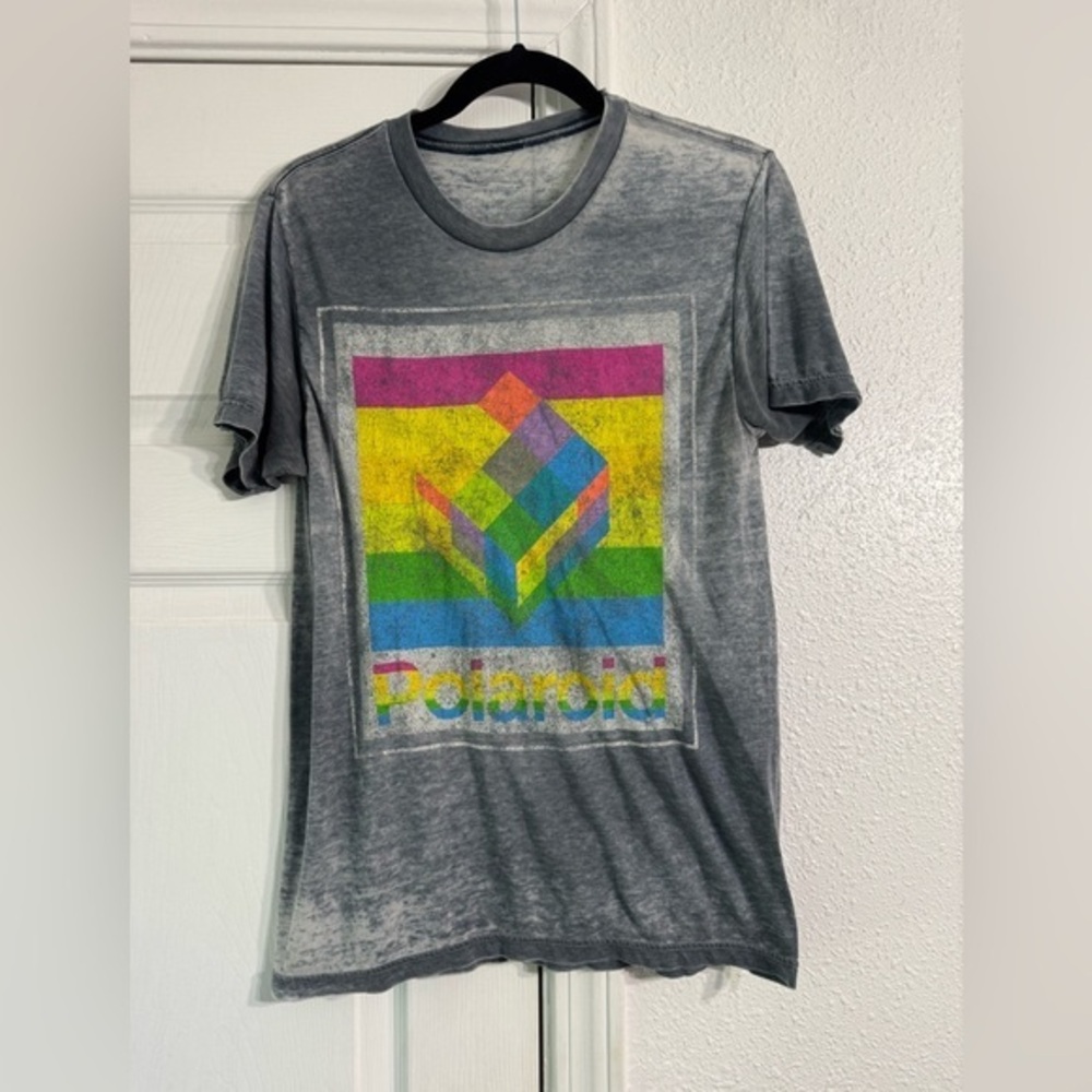Polaroid Gray Graphic Rubik Cube sheer see through tshirt